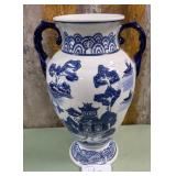 11 - BLUE & WHITE WARE URN-STYLE VASE 14'T (P12)