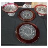 11 - FOUR PIECES VINTAGE CRANBERRY GLASS
