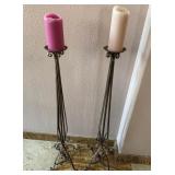 M - PAIR OF WROUGHT IRON CANDLE HOLDERS 41"T