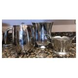 M - PEWTER VASE, COFFEE POT & SUGAR BOWL (K26)