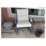 M - PATIO CHAIR, TABLE, HOSE & GARDEN HOSE