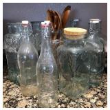 M - LOT OF COLLECTIBLE GLASS BOTTLES, UTENSILS