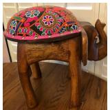 L - WOODEN ELEPHANT STOOL WITH MULTI-COLOR TOP