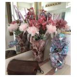 L - VASE WITH FAUX FLOWERS, VENETIAN DOLL, ZIP BAG