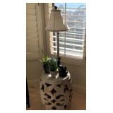 L - CERAMIC STAND, TABLE LAMP, PLANTS (M35)