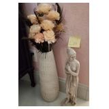 L - 'GREEK SLAVE' STATUETTE, VASE, FAUX FLOWERS