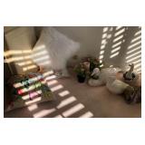 L - DUCK FIGURINES, POT POURRIE, FAUX, ROSES, MORE