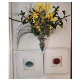 V - FRAMED ART, WALL VASE WITH FAUX FLOWERS (D16)