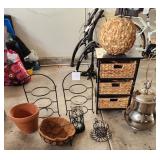 V - THREE-BASKET STORAGE, PLATE STANDS, TABLE LAMP