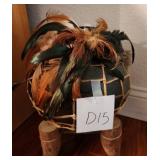 V - RATTAN-WRAPPED VASE WITH FEATHERS (D15)