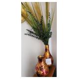 V - TWO DECOR VASES & FAUX GREENERY (L4)