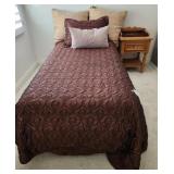 V - TWIN BED, MATTRESS SET, BEDDING, NIGHTSTAND