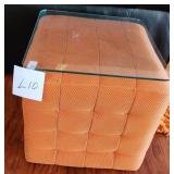 V - UPHOLSTERED CUBE BASE WITH GLASS TOP TABLE