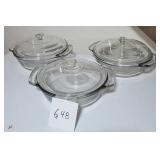 V - THREE PIECES ANCHOR OVENWARE WITH LIDS (G48)