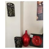 V - PAIR OF CANDLE LANTERNS, DECOR VASE & PLATE
