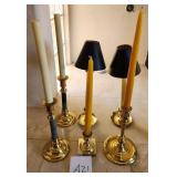 V - LOT OF SIX CANDLESTICKS WITH CANDLES (A21)