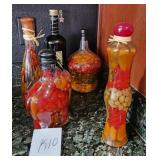 V - LOT OF 5 KITCHEN DECOR BOTTLES (K10)