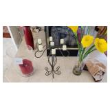 V - CANDLE HOLDERS & FAUX FLOWERS IN VASE (M2)