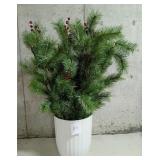 V - PLANTER POT WITH FAUX EVERGREEN (G6)
