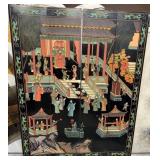 11 - FOUR-PANEL BLACK LACQUERWARE SCREEN 79X66'
