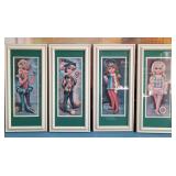 444 - FOUR VINTAGE 'BIG EYES' HARLEQUIN ART PRINTS