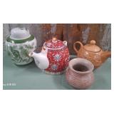 12 - TWO TEAPOTS, GINGER JAR & VASE ((P50)