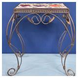 357 - VINTAGE WROUGHT IRON & TILE ACCENT TABLE