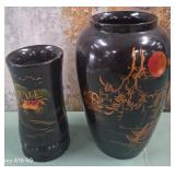 12 - TWO BLACK LACQUERWARE VASES (P62)