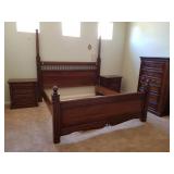 F - BEDFRAME, NIGHTSTANDS & CHEST OF DRAWERS