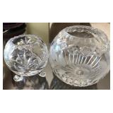 F - TWO CRYSTAL SPHERE VASES (A65)