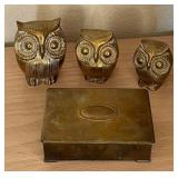 F - THREE OWL FIGURINES & KEEPSAKE BOX (L7)