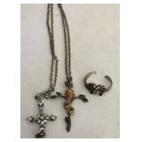 313 - STERLING SILVER CROSS PENDANTS & RING (A22)