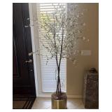F - FLOWERING TREE IN BRASS-TONE PLANTER 6FT TALL