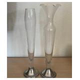 F - WEIGHTED STERLING SILVER & GLASS BUD VASES (L6