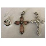 313 - STERLING SILVER CROSSES & WREATH EARRING