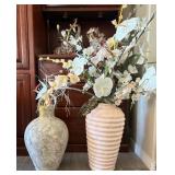F - TWO DECORATIVE VASES WITH FAUX FLOWERS (L42)