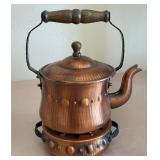 F - VINTAGE COPPER TEAKETTLE WITH WARMER (K61)