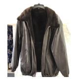 F - LEATHER JACKET WITH FUR COLLAR JACKET SIZE XL