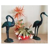 F - CRANE SCULPTURES & FAUX FLORAL ARRANGEMENT