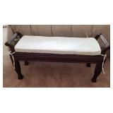 F - WOODEN BENCH WITH CUSHIONED TOP (AS IS) (Z15)