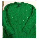 431 - AQUA CABLE KNIT SWEATER WITH PEARLS SIZE S