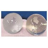 14 - TWO GLOBE PAPERWEIGHTS