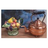 11 - CERAMIC PITCHER AND COPPER KETTLE