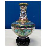 11 - VINTAGE CHINESE CLOISONNE VASE WITH STAND