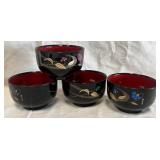 B - FOUR BLACK LACQUERWARE BOWLS (B162)