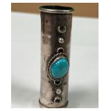B - TURQUOISE & SILVER CYLINDER 2.5'T (65)