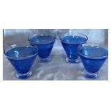 B - SET OF FOUR POTTERY BARN BLUE BUBBLE GLASSWARE