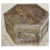 B - CARVED STONE ELEPHANT BOX (D37)