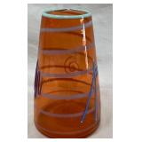 B - HAND BLOWN ORANGE ART GLASS VASE SIGNED (B3)