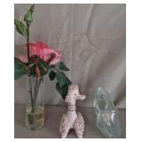 B - FAUX ROSE IN VASE & FIGURINES (B93)